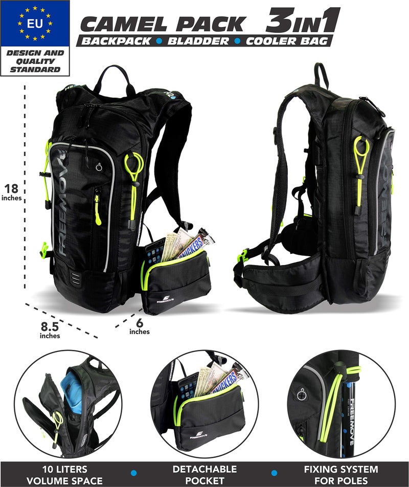 FREEMOVE Hydration Water Backpack 3in1 with 2L Bladder & Insulated Backpack Cooler Bag - a Complete Hydration Solution - Ideal Hydro Camel Back Pack for Hiking, Biking, Running, Cycling, MTB & Rave - Image 3